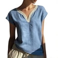 thumbnail image 2 of Babysbule Women's Lace Trim V Neck Short Sleeve Top, Casual Washed Cotton Loose Blouse for Summer, 2 of 7