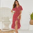 thumbnail image 1 of Vestido largo de playa de verano para mujer, vestido largo bohemio de gasa con estampado Floral, vestido de fiesta Sexy con escote en V informal con volantes Tan Jianjun unisex, 1 of 2
