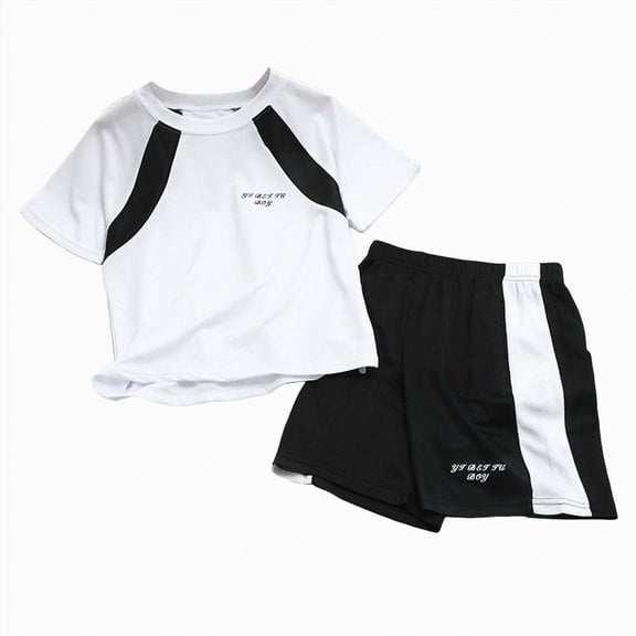 Leey-World Boys Outfit Boys 2 Piece Athletic Outfits Short Sleeve Sport T-shirt and Shorts Summer Casual Clothes for 6-12 Years(White,2-3 Years)