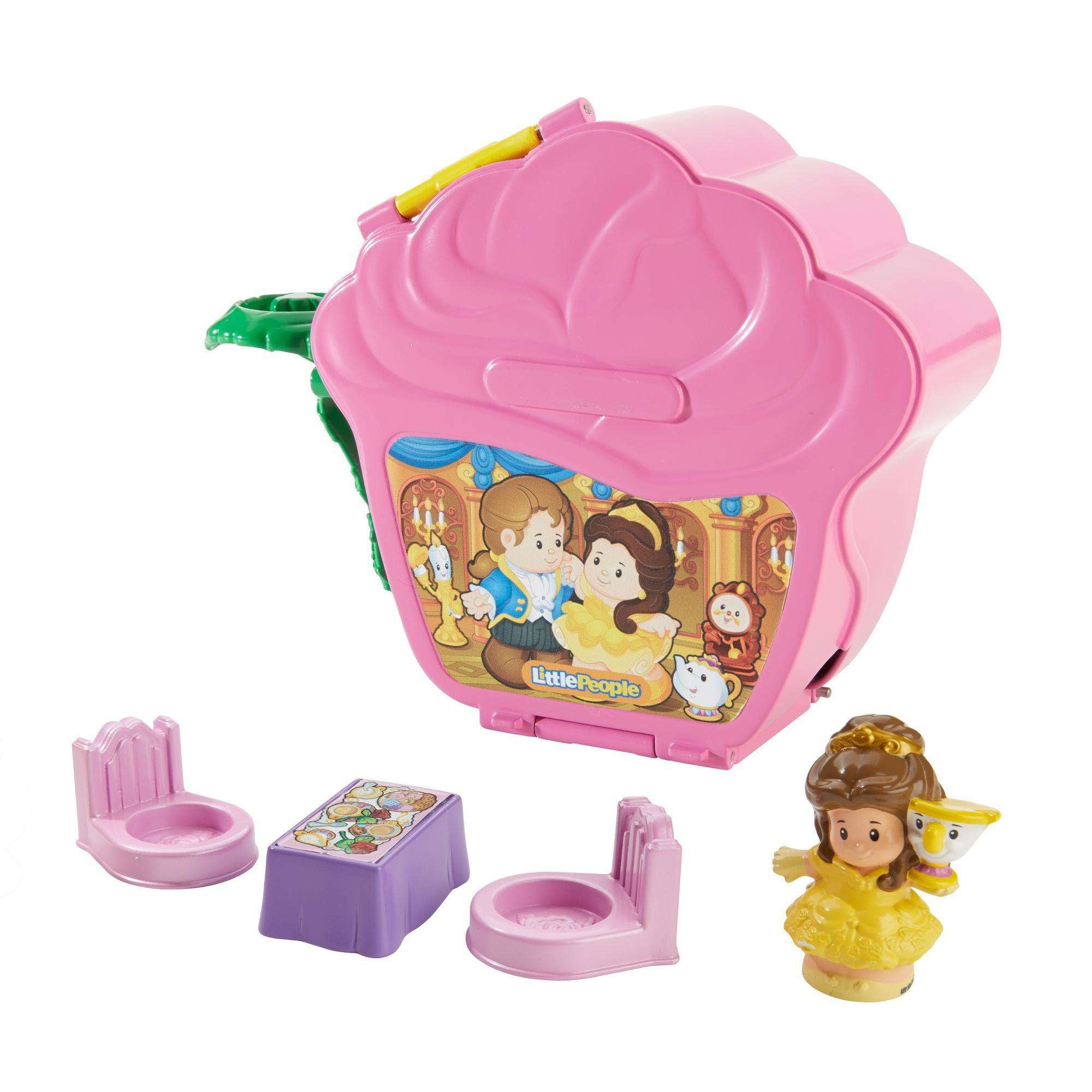 NIB Fisher Price Little People Disney Princess Belle's Fold go Rose Chip castle 