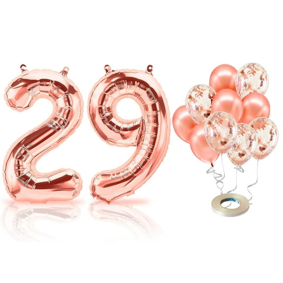 PARIS PRODUCTS - 29th Birthday Rose Gold Balloons & Number 29 Mylar Balloon, 29th Birthday Party Decor, 29th Birthday Decorations for Women, 29th Birthday Decorations Women 29