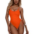 thumbnail image 3 of Qiylii Summer Women Casual Swimsuit Ladies U-shape Collar Sleeveless Pleated Army Green/ Orange/ Khaki/ Black Swimwear Bikinis, 3 of 4