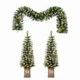thumbnail image 3 of 4ft Pre-Lit Artificial Christmas Tree Set of 2, PE Needles Potted Tabletop Trees with Golden Planters, Easy Flip-Tree Design for Mantel, Entryway & Small Space Decor, 3 of 10