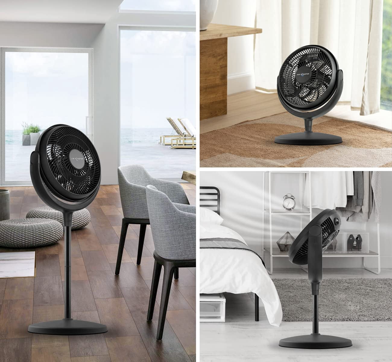 Air Monster 15750 12 Inch Power Stand Fan and Floor Fan, Room Fan, Turbo fan, Air Circulator Fan, 3 Speed Settings, High Velocity, Adjustable Tilt, Black