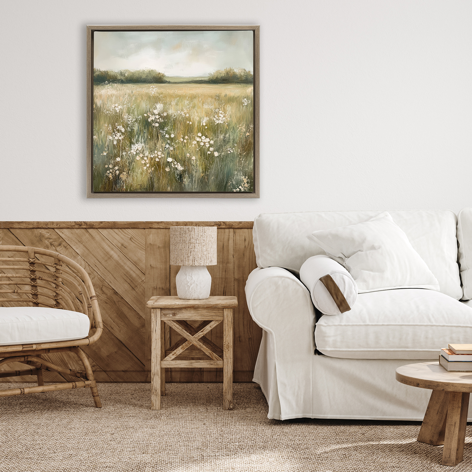 Stupell Industries Neutral Field Of Flowers Brown Framed Floater Canvas Wall Art design by Petal Prints Design, 25 x 25