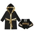 thumbnail image 3 of Hansber Kids Boys 2 Pcs Boxer Costume Outfits Metallic Long Hooded Robe with Satin Boxer Shorts Set A Black 6, 3 of 5