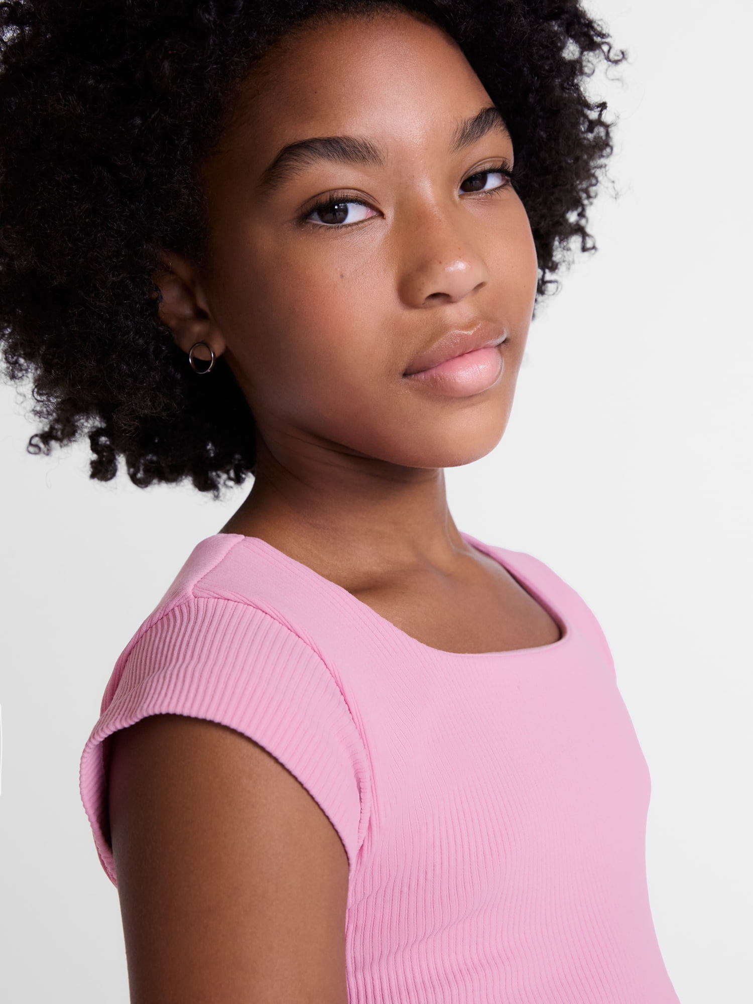 Weekend Academy Girls Seamless Rib Knit Top with Short Sleeves, Sizes 4-18