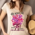 thumbnail image 4 of Faith Graphic Tee for Women – Bible Verse Shirt Heals the Brokenhearted, Flower Bouquet Design, Light Pink, Size S, 4 of 6