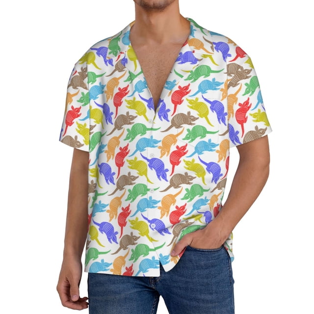 Fotbe Colored Armadillos Camisa Estampada de Manga Corta para Hombre, Casual de Verano, Estilo Playero, Sin Arrugas-3X-Large