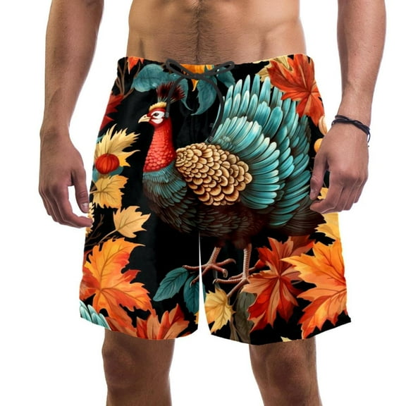 luoweisi Men's Beach Shorts Quick Dry Swim Trunks with Mesh Lining Thanksgiving Turkey 2XL