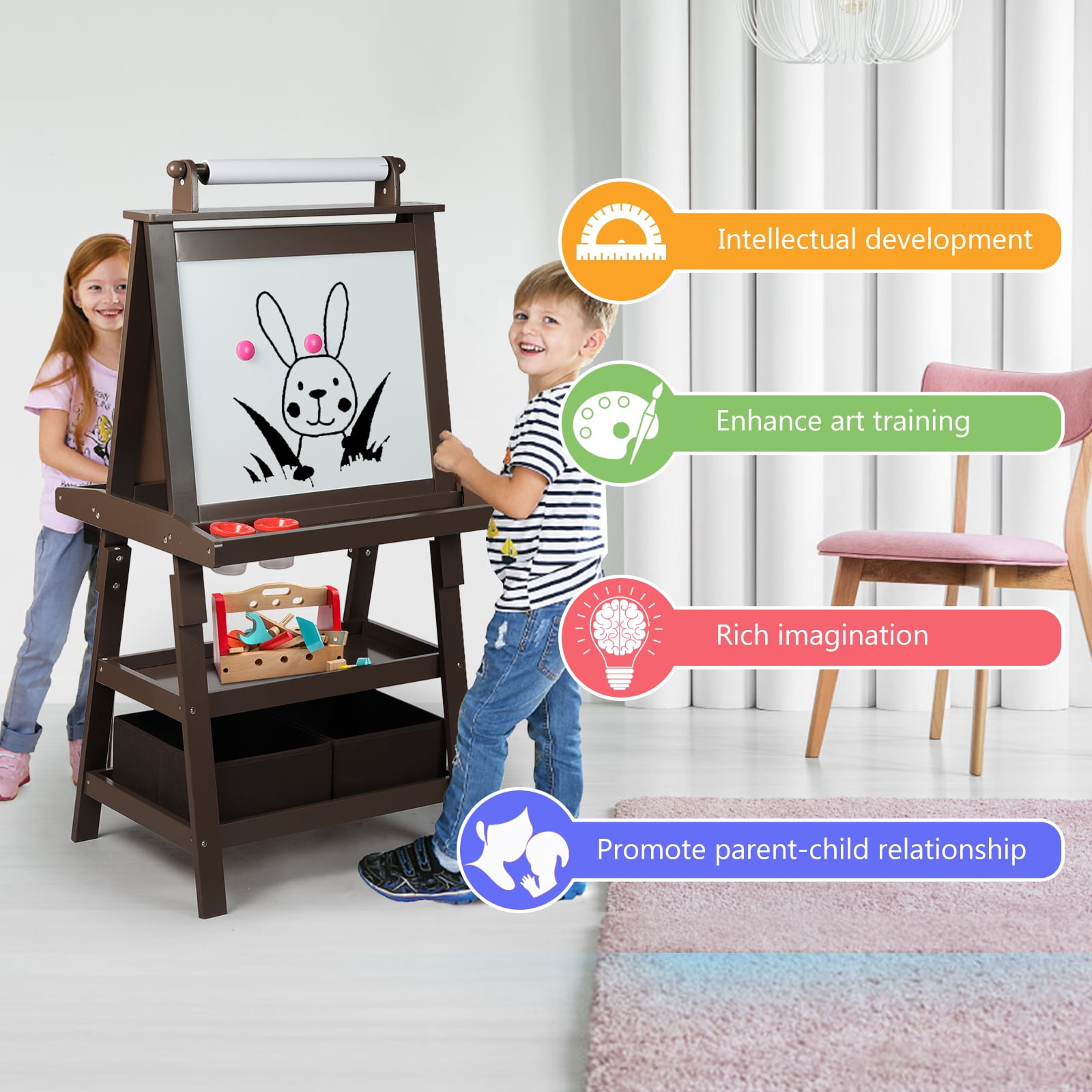 Bpmfkid 3 in 1 Adjustable Kids Art Drawing Easel Set-Sided Magnetic  Whiteboard & Chalkboard with Painting Paper Roll - Versatile Art Station  Gift for