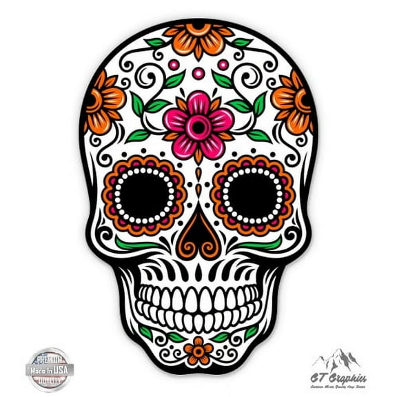 Sugar Skull Dia de los Muertos - 3" Vinyl Sticker - For Car Laptop I-Pad Phone Helmet Hard Hat - Waterproof Decal