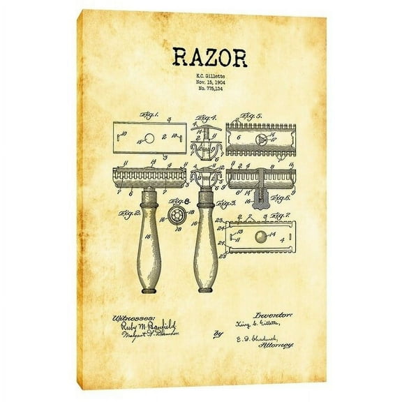 Epic Graffiti "Razor Vintage Patent" Giclee Canvas Wall Art, 12" x 18" 12" x 18"