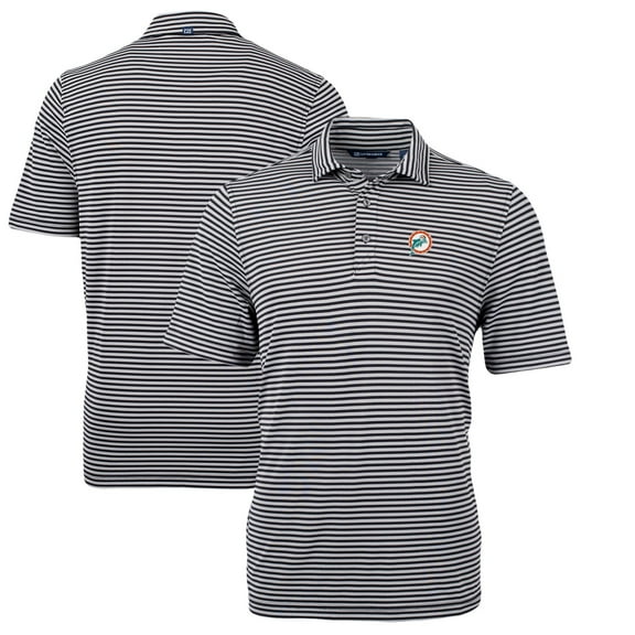 Men's Cutter & Buck Black Miami Dolphins Throwback Logo Virtue Eco Pique Stripe Recycled Polo