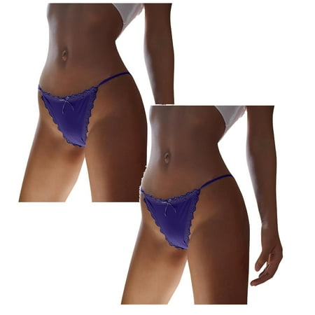 

Womens Underwear Brief One Ice Silk Seamless Low Waist Lace Ribbon Panties2PC