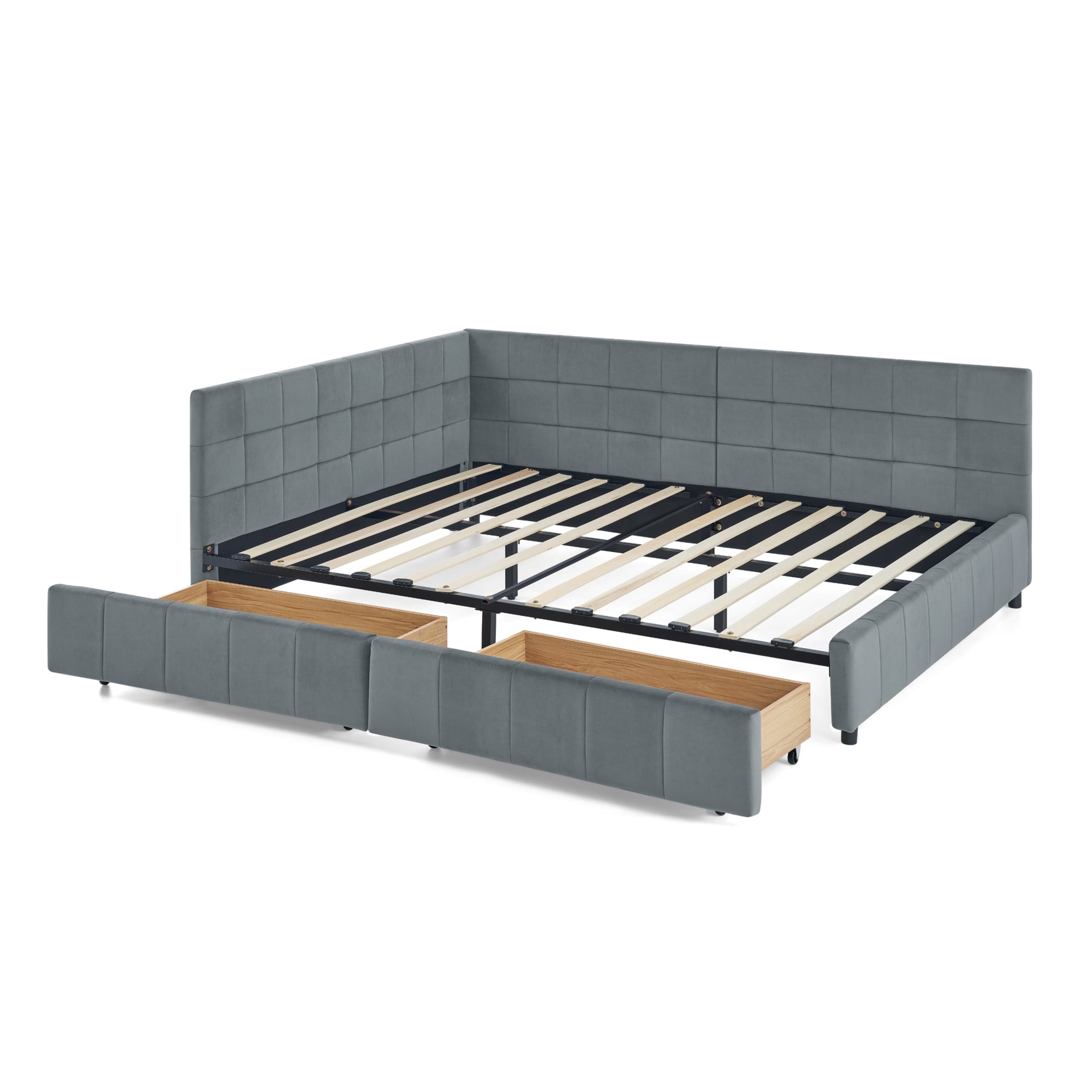 Noble House Carola Full Size Velvet Daybed Frame, Tufted Upholstered Sofa Bed with Underbed Storage Drawers, Gray
