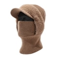thumbnail image 2 of IDALL 3 in 1 Beanie Hat for Women, Womens Winter, Cold Knitted Hats Wind Resistant Hooded Scarf, Thick Plush-Lined Khaki One Size, 2 of 4