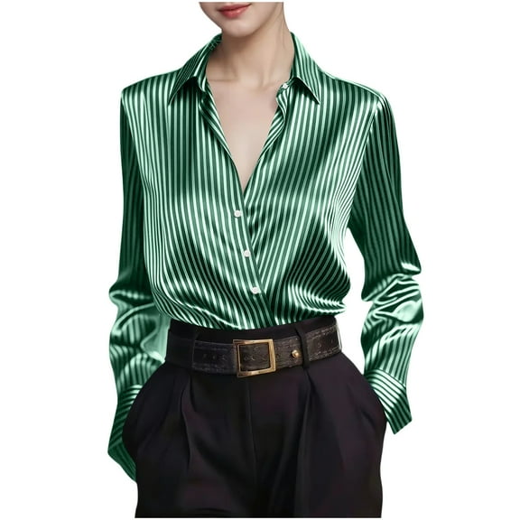 Women's Tops Dressy 2026 Asymmetrical Button Down Blouse Vertical Stripes Lapel Shirts for Office Business