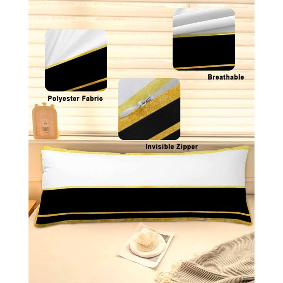 Modern Black Gold Throw Pillow Covers, Minimalist Geometric Yellow Striped Soft Breathable Pillow Cases with Invisible Zipper for Sleeping, Long Body Pillowcases for Couch Bed Sofa Chair 20x60 Inches
