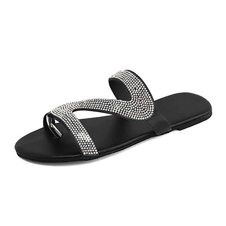 Zpanxa Slippers for Women Casual Solid Crystal Roman Plus-size