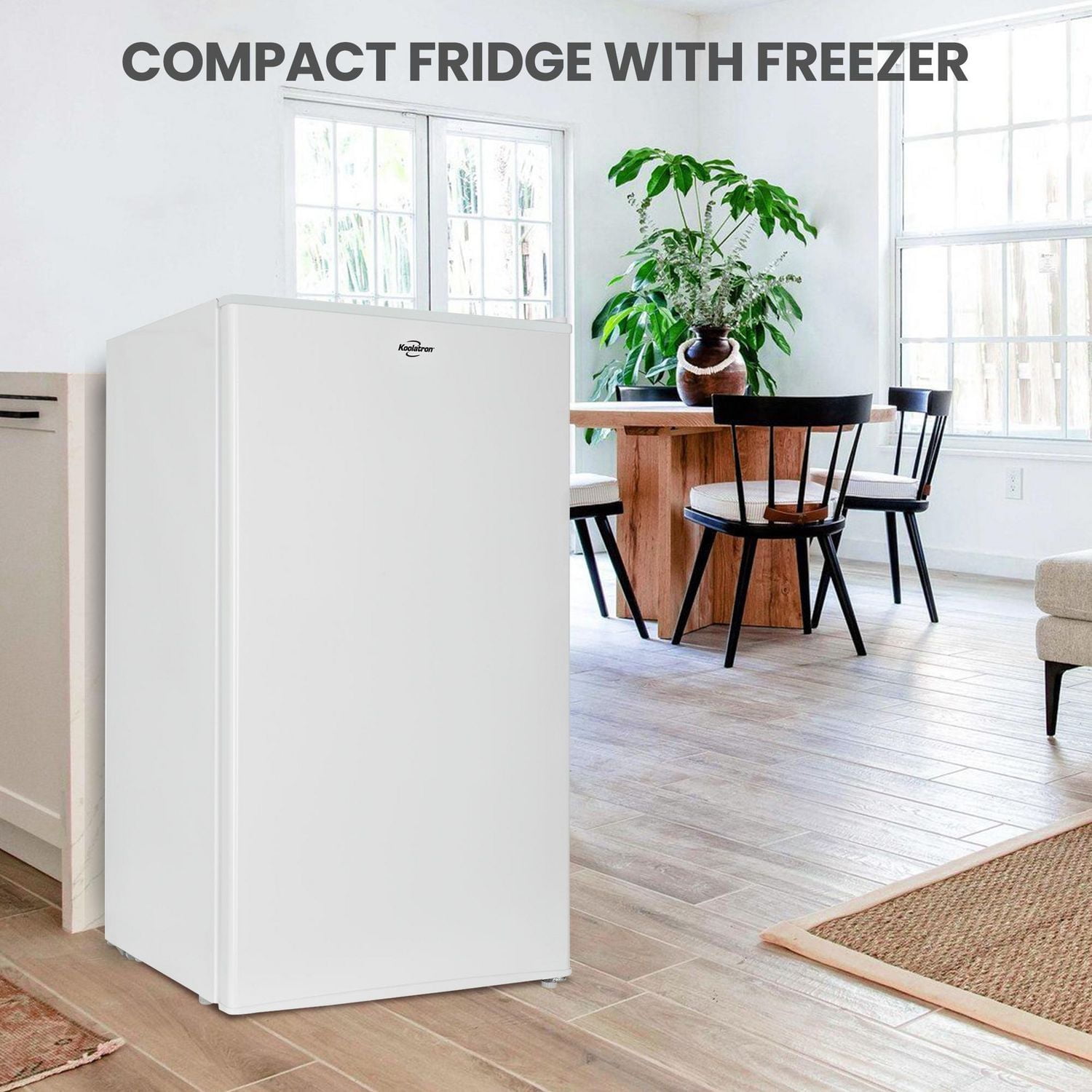 Koolatron 3.2 cu.ft. Compact Fridge with Freezer, White, Space-Saving Fridge for Dorms & Apartments