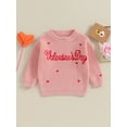 thumbnail image 2 of Baby Boy Girl Sweater Letter Heart Embroidery Crew Neck Long Sleeve Pullovers Fall Toddler Valentine's Day Clothes Jumpers Tops, 2 of 9