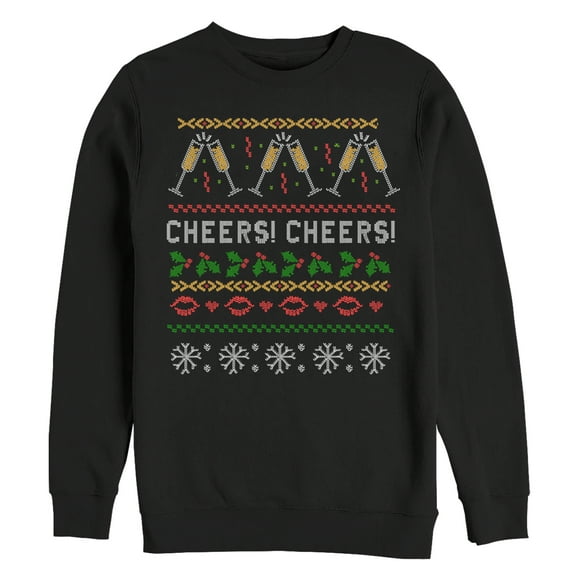 Women's CHIN UP Ugly Christmas Cheers  Sweatshirt Black Small