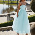 thumbnail image 5 of Women's Elegant V Neck Sleeveless A Line Empire Waist Long Puffy Tulle Bridesmaid Dresses Flowy Wedding Evening Gowns, 5 of 7