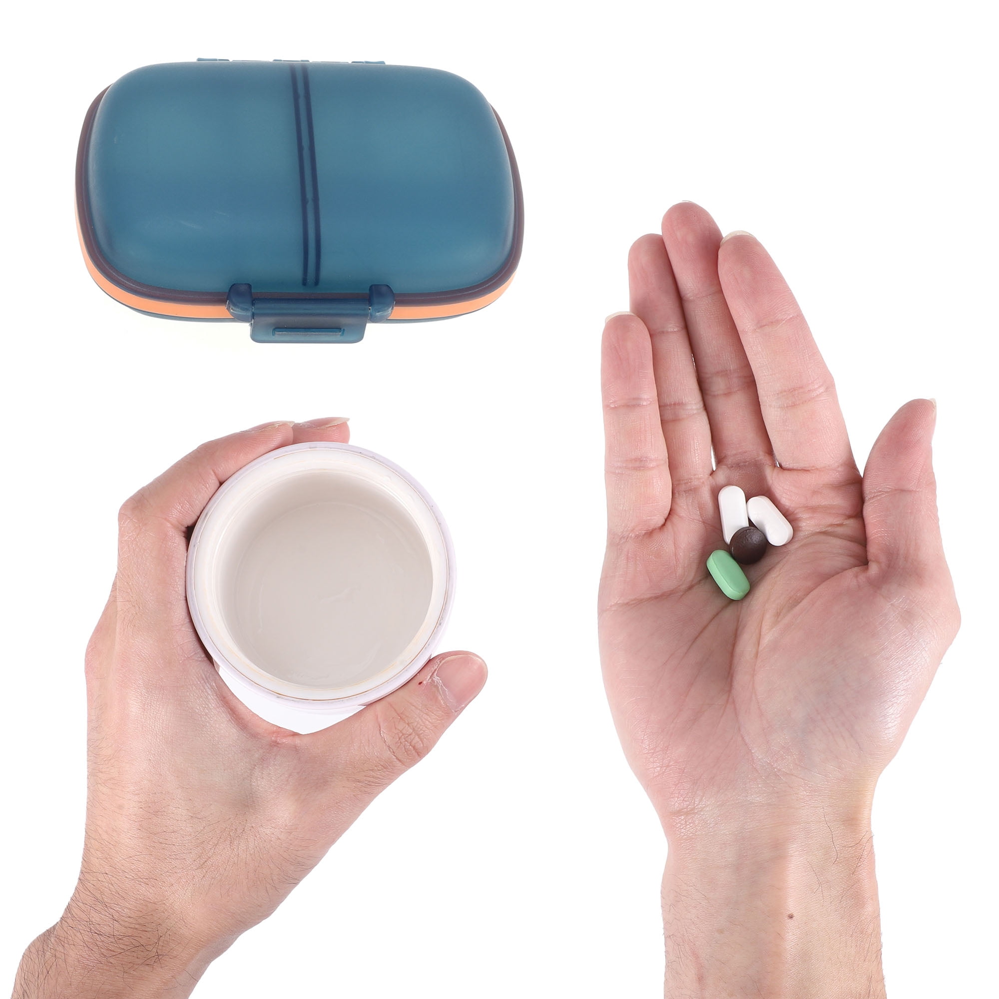 Unique Bargains 8 Grids Double Layers Pill Box for Travel Blue