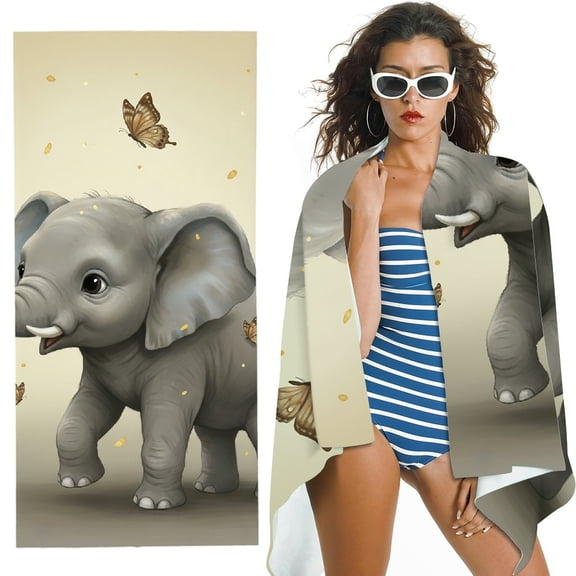 RKSupls Cute Elephant Quick Dry Sand-Free Large Pool Beach Towel for Travel
, Ultra-Soft Microfiber for Bathroom, beach, Soft Super Absorbent- 30x60 in