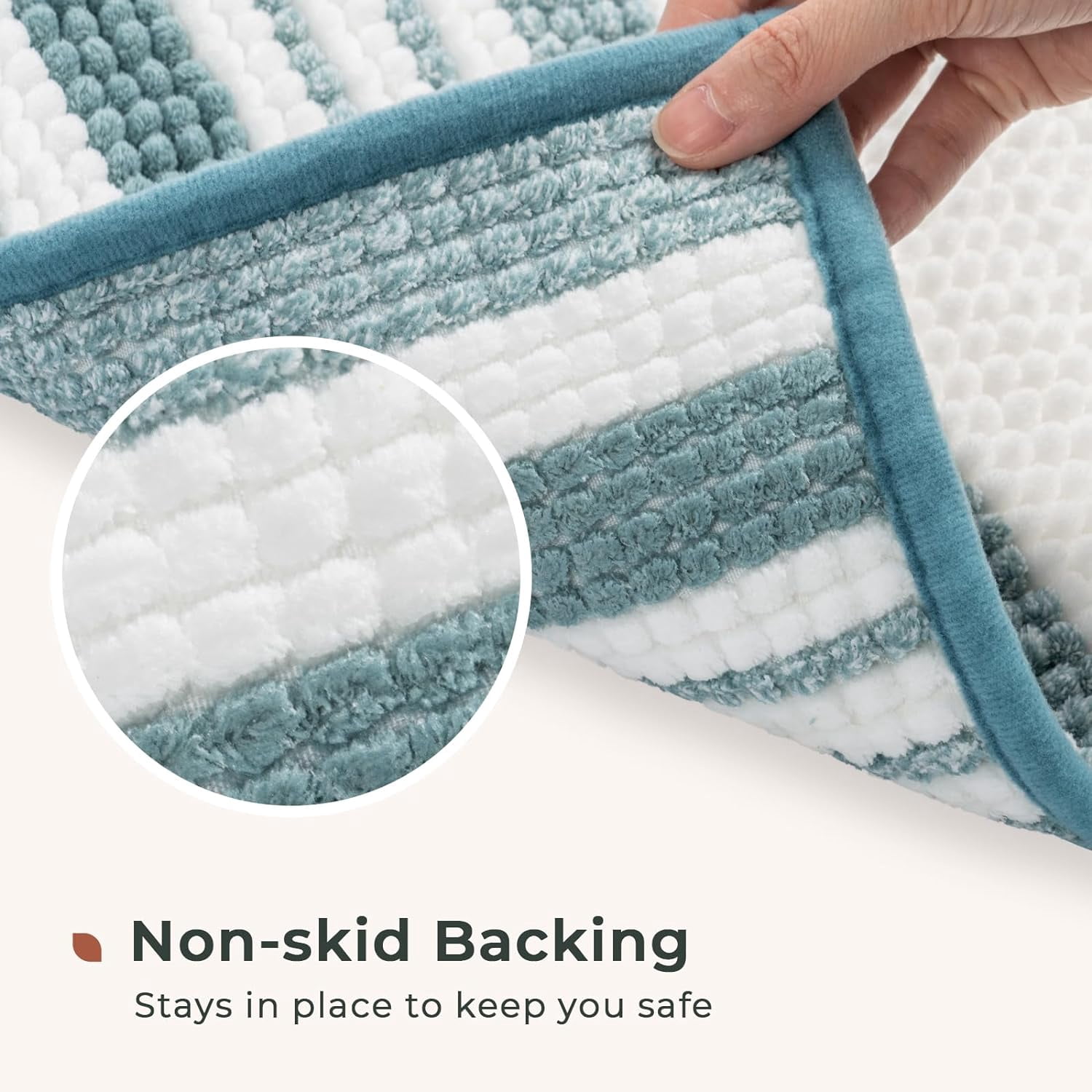 Stripe Chenille Bathroom Rugs Sets 2 Piece 17"x24"+20"x32", Soft Bath Mats for Bathroom Floor Non-Slip, Washable Bath Rugs Set, Water Absorbent Shower Floor Mat, Aqua Blue and White