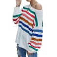 thumbnail image 3 of STARVNC Women Crew Neck Long Sleeve Striped Printed Color Block Sweater, 3 of 7