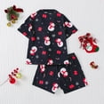 thumbnail image 5 of CUZIBR Girls Christmas Party Outfits Stylish Button Down Short Sleeve Lapel Collar Top Blouse Shorts Soft Cartoon Bow Floral Print Leopard Home Dailywear Girls' Clothing Sets,Black,5 Years, 5 of 9