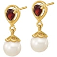 thumbnail image 2 of Primal Gold 14 Karat Yellow Gold 6-7mm Freshwater Cultured Pearl Mozambique Garnet Dangle Post Earrings, 2 of 2