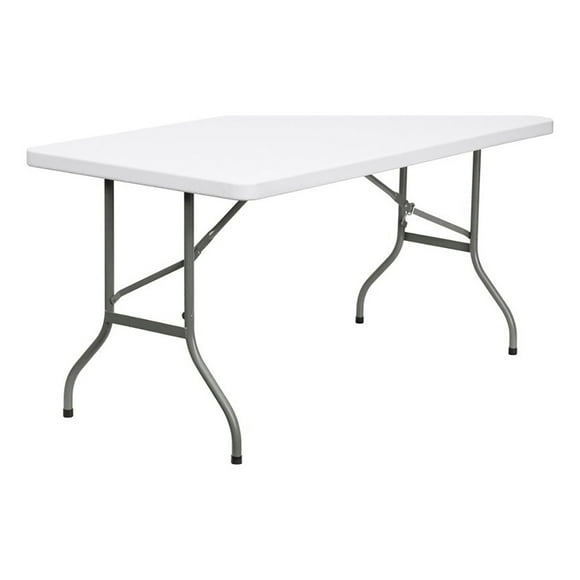 Bowery Hill Plastic/Metal Blow Molded Folding Table in Granite White