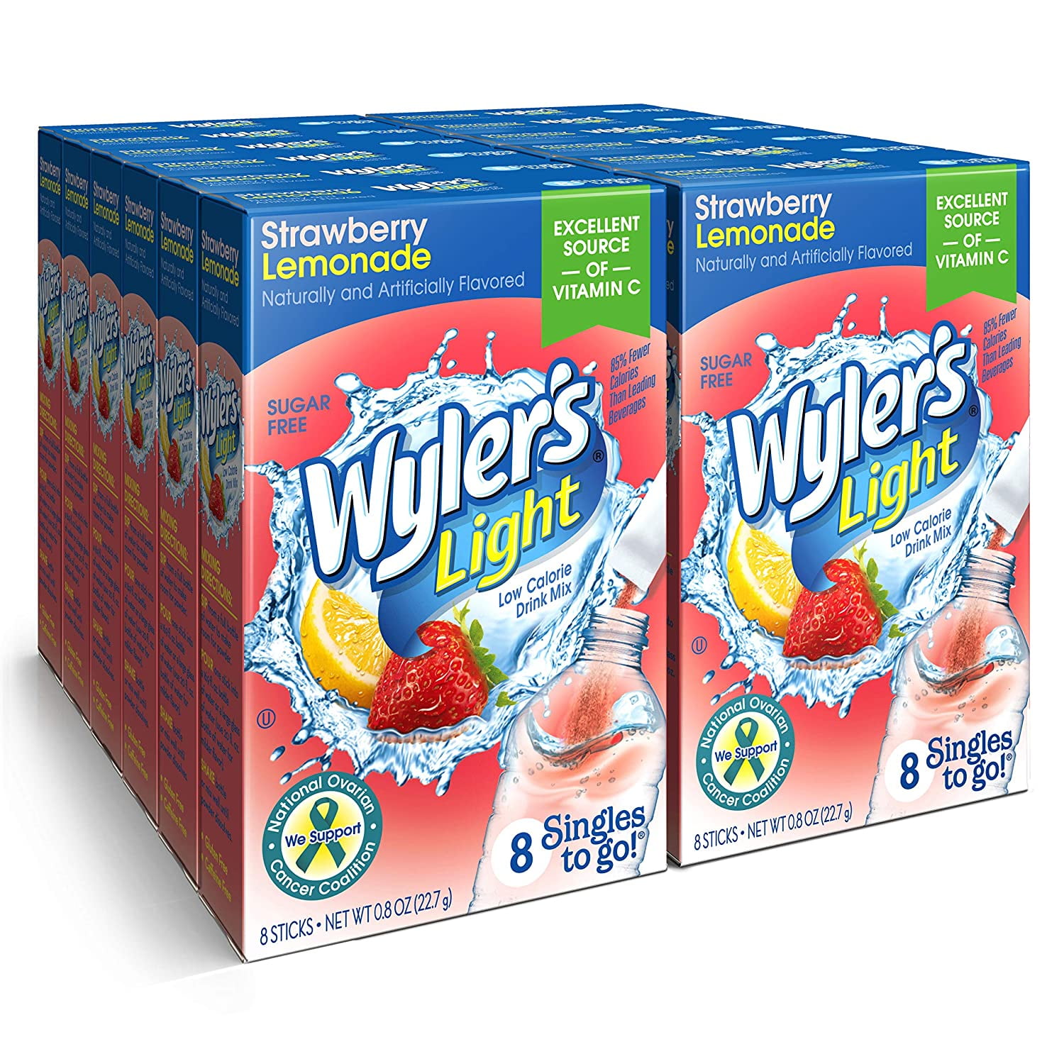 Wylers Light Singles To Go Powder Packets, Water Drink Mix, Strawberry Lemonade, 96 Single Servings (Pack of 12)
