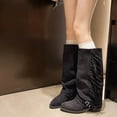 thumbnail image 4 of Dasayo Women's Boots Wide Calf Black Mid-Calf Slouch Buckle Low Heel Fringe Boots Women Shoes 36, 4 of 9