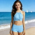 thumbnail image 4 of mgoYE Girl Swimsuits 12-14 Girls Tankini Swimsuits Tropical Print Bathing Suit Two Piece Girls' Swimwear with Tie Side Knot(Sky Blue,14-15 Years), 4 of 9