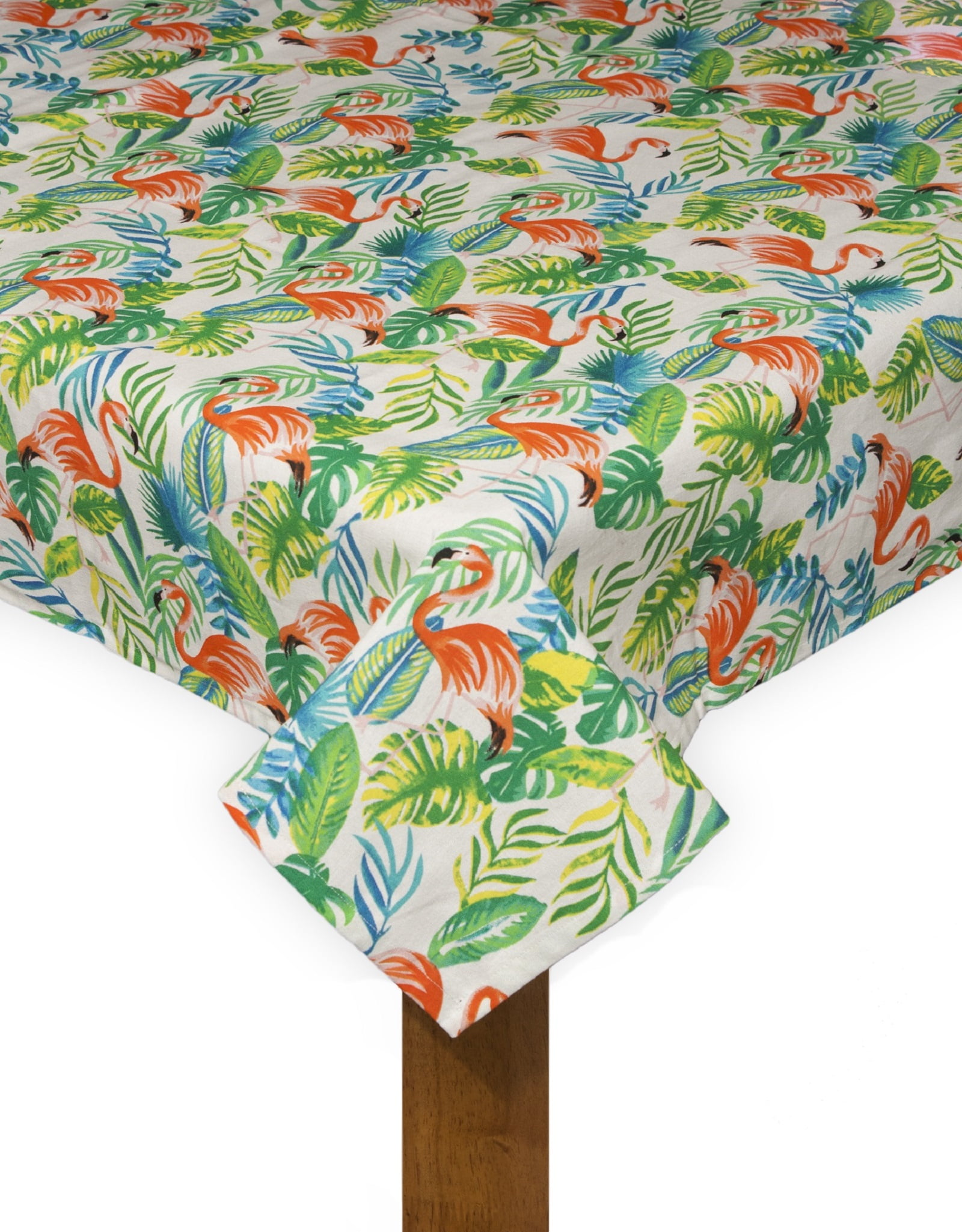 Tropical Palm Tree Leaves Exotic Greens Vinyl Flannel Tablecloth 52 x 70 Oblong 