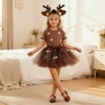 thumbnail image 2 of oqasdz Girls Party Outfit Glitter Tutu Dress with Floral Deer Headband for Holiday Celebration Evening Party Wear, 2 of 5