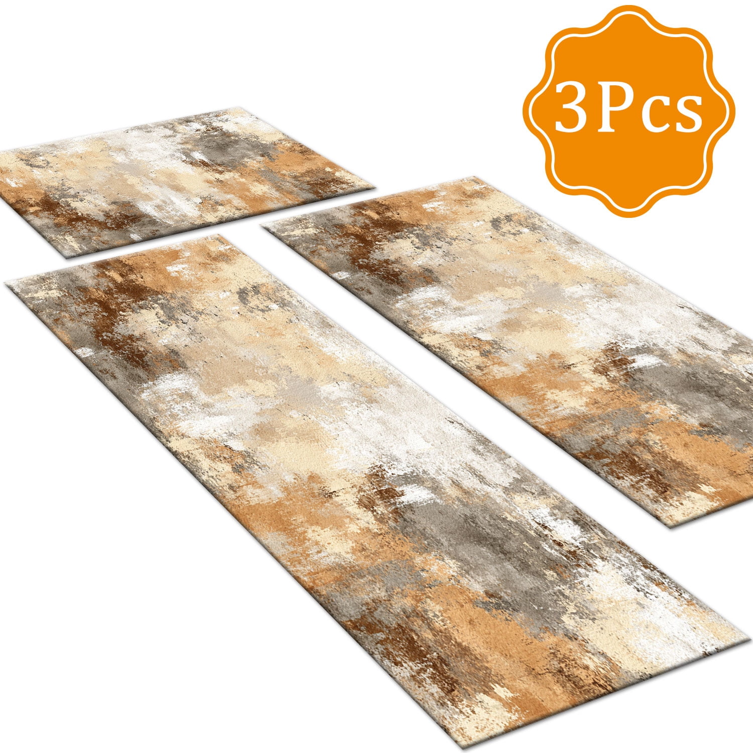 3-Piece Farmhouse Kitchen Rug Set, Washable Anti Slip Striped Floor Mats in 3 Sizes, Stain Resistant Decor Rugs for Kitchen Hallway Bathroom Home Christmas Decor