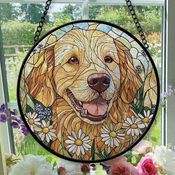 Stained Glass Window Hanging Golden Retriever - Stained Glass Window Hanging Golden Retriever, Festival Gift Ornament, Home Wall & Window Art, Brightens Any Space with Light