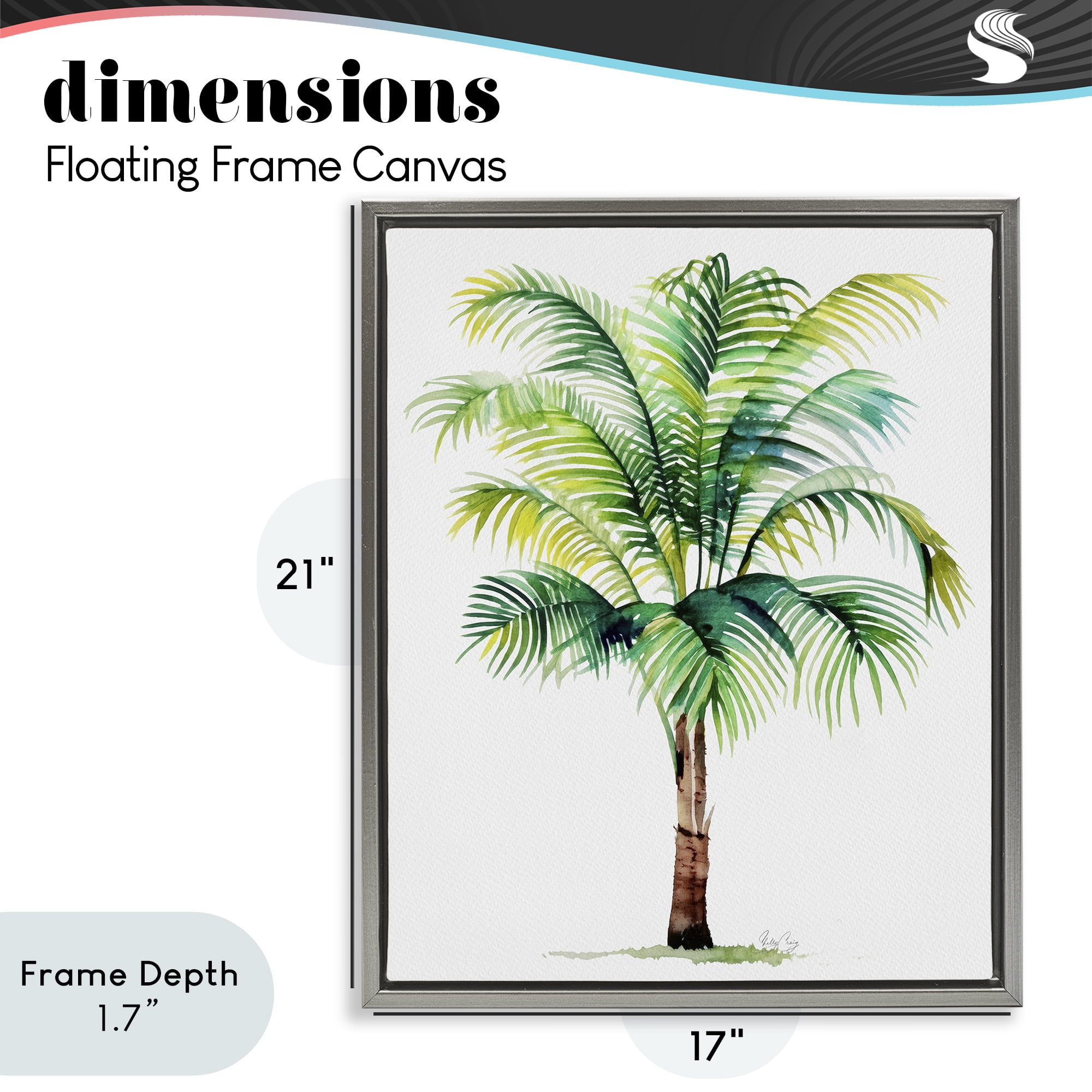 Stupell Industries Breezy Fronds Palm Gray Framed Floater Canvas Wall Art, design by Shelly Craig