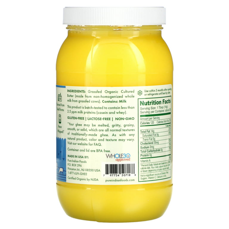 Pure Indian Foods Cultured Ghee - Organic (Grassfed) on sale at