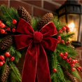 thumbnail image 5 of Christmas Wreath with Red Bows - Artificial Cedar Winter Wreath Decor, Farmhouse Holiday Wreath for Indoor Outdoor Christmas Decorations - 25'', 5 of 7