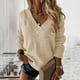 thumbnail image 2 of Gibobby Suéteres mujer, Suéter De Manga Larga con Cuello En V para Mujer,Suéter con Cuello En V(Beige,CH), 2 of 5