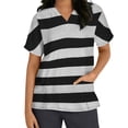 thumbnail image 1 of Snoarin Summer Plus Size Womens Summer Tops Women Tops Short Sleeve V-neck Tops Working Uniform Stripe Print With Three Pockets Blouse Work Uniforms for Women on Clearance, 1 of 5