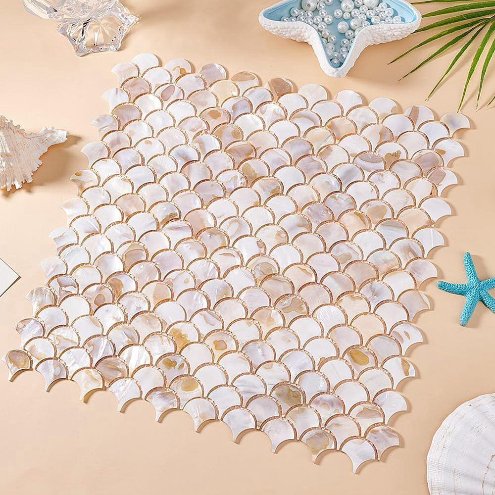 2Pcs Shell Cabochons Sheets Fish Scale Mosaic Pieces Mosaic Tiles for Arts DIY Crafts PeachPuff 315x310x2mm