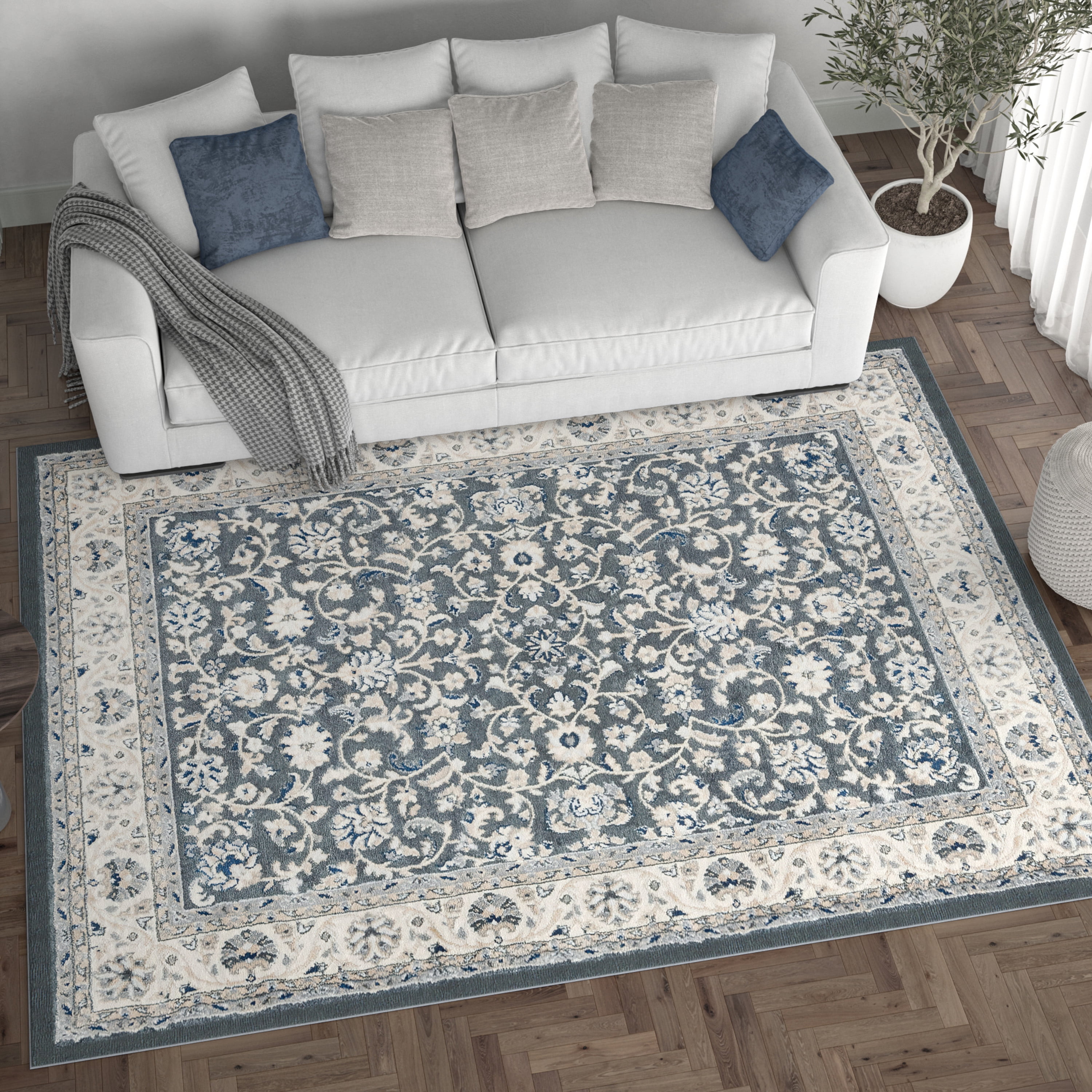 Madison Traditional 9' x 12' Gray Polypropylene Indoor Area Rug