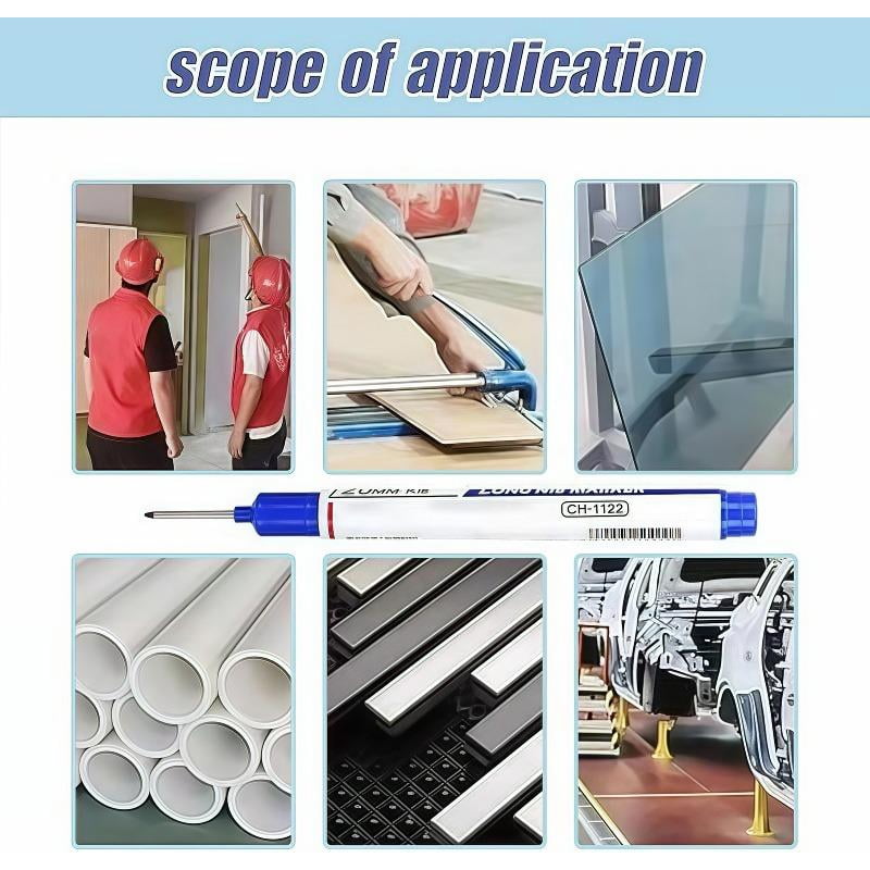 Long Head Deep Hole Marker Pens (5/10/15/20 Pcs) - 20mm Waterproof Permanent Pens for Carpenter/Metal/Outdoor Work